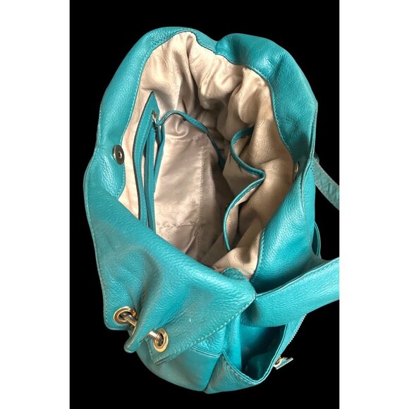 Michael Kors Pebbled Leather Teal Green Teal Shoulder Bag Snap Closure - Picture 8 of 9